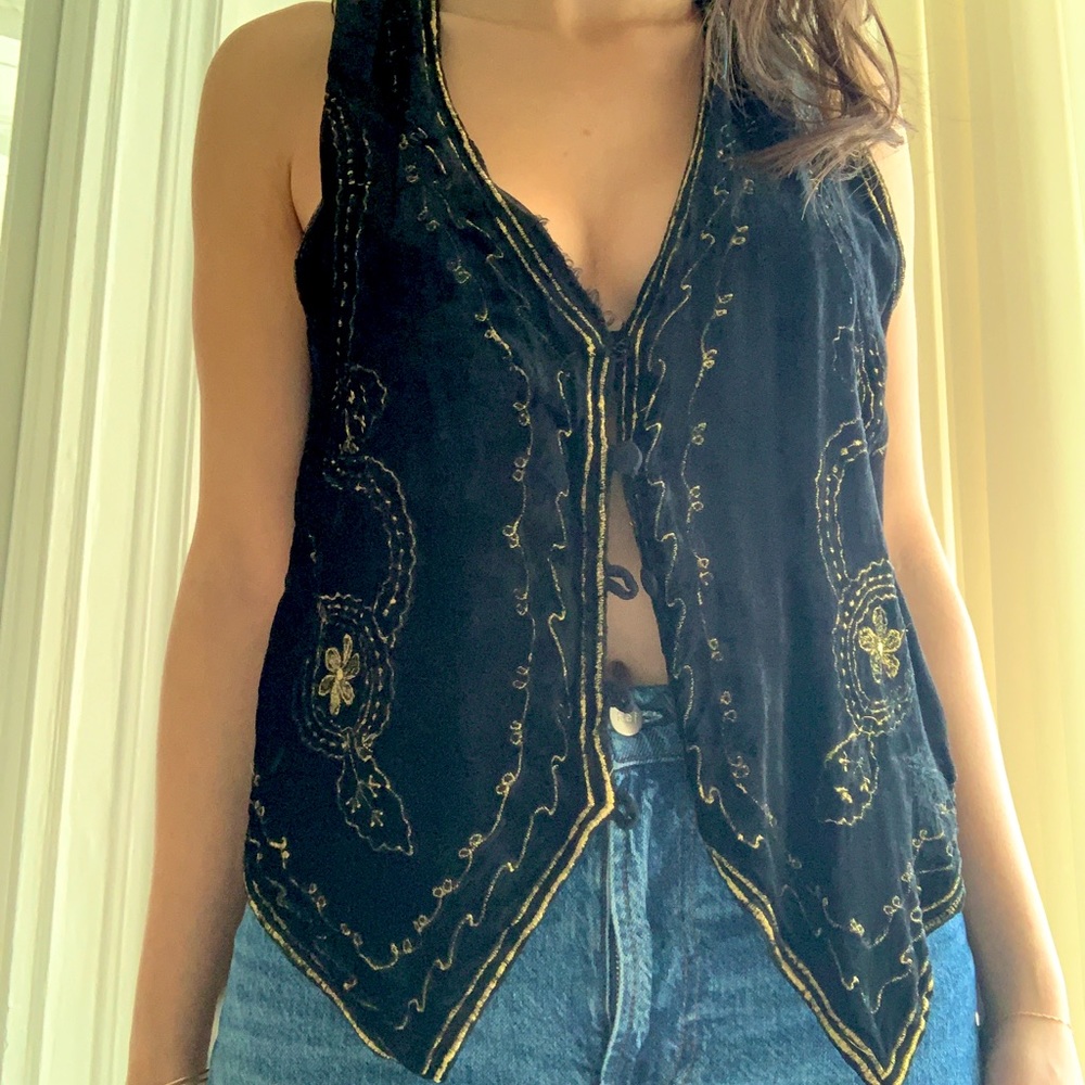 Vintage 70’s Velvet Vest with Gold Embroidery